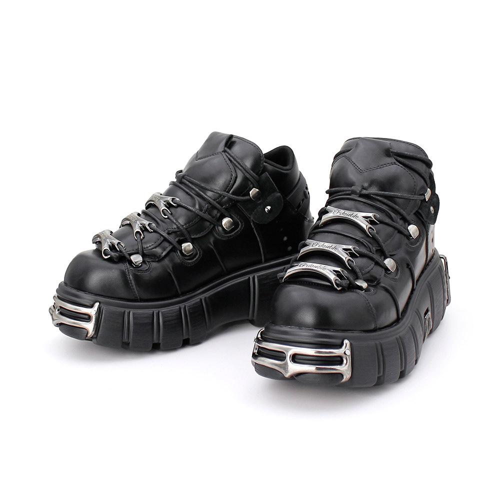 Punk Style Women Shoes Lace-up Heel Height 6CM Platform Shoes Woman Rock Boots Metal Decor Woman Sneakers Plus Size