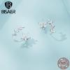 Bisaer 925 Sterling Silver Cubic Zirconia Flower & Leaf Earrings for Women Gift Fashion Jewelry