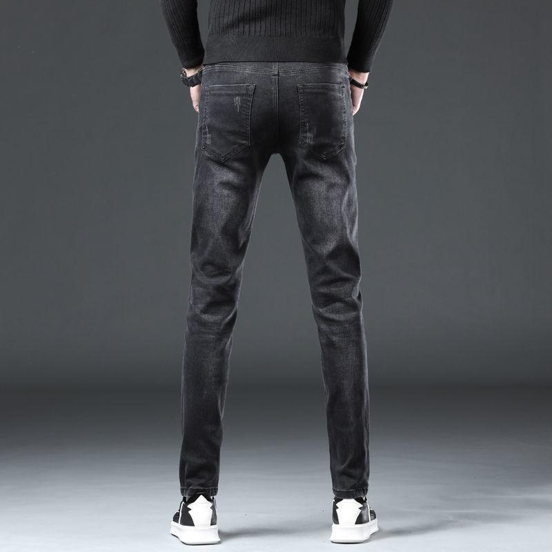 Black Jeans Men's Autumn High-end Trend Embroidery Printing Slim Spring and Autumn Models Small Foot Jeans Trousers