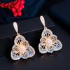 CMM Gorgeous Gold Color Zirconia Flower Hollow Carved Drop Earrings