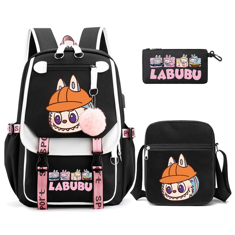 3Pcs/set Cute Printed Backpack with Shoulder Bag Pencil Case Schoolbag Teenager Student Boy Girl Large Capacity Bookbag