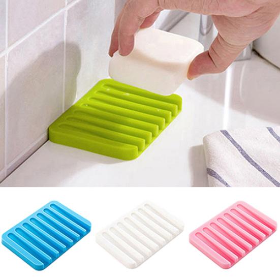 Flexible Bathroom Silicone Soap Dish Storage Holder Soapbox Plate Tray Drain