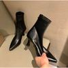 Women High Heel Short Leather New Boots Female Pointed Thin Heel Ladies Ankle Short Boots Botas De Mujer 2024