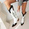 Krazing Pot PU Autumn Winter Shoes Thick High Heels Riding Boots European Design Embroidery Sewing Keep Warm Thigh High Boots