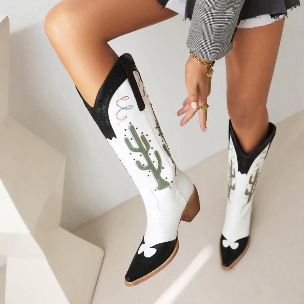 Krazing Pot PU Autumn Winter Shoes Thick High Heels Riding Boots European Design Embroidery Sewing Keep Warm Thigh High Boots