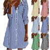 Ladies' Fashionable Striped Lapel Casual Long Sleeved Loose And Comfortable Button Up Dress