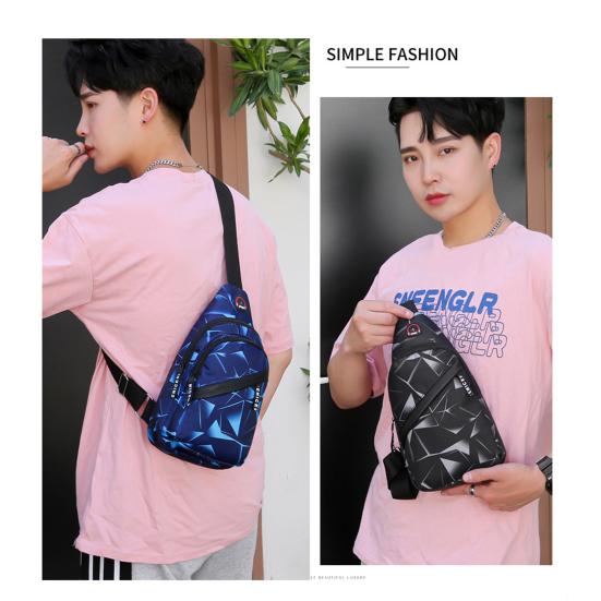 Men Crossbody Bag Geometric Print Portable Adjustable Strap Casual Oxford Cloth Sports