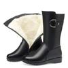2024 Winter Leather Women Winter Boots Thick Wool Warm Women High-heeled Genuine Boot High-quality Female Snow Boots Women Shoes