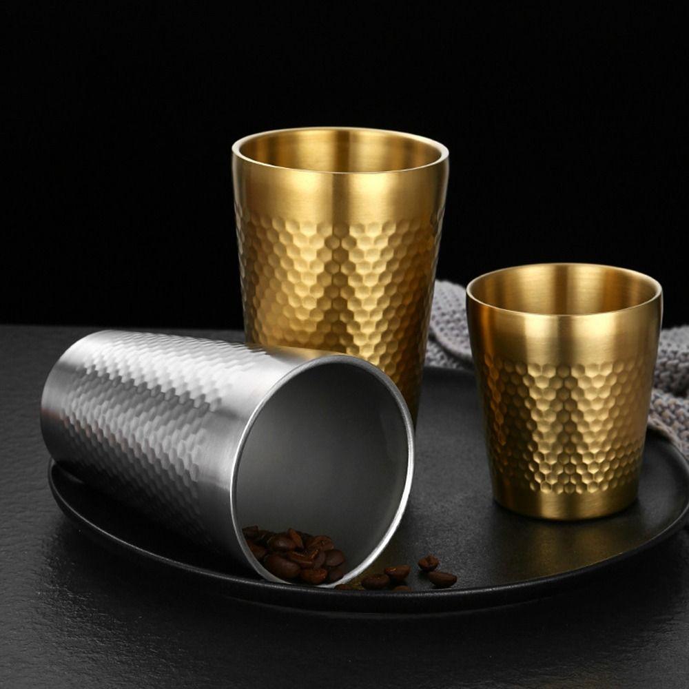 Hammered Texture Double-Wall Beer Cups Stainless Steel Milk Mugs Cold Water Drinks Cup  Drinkware