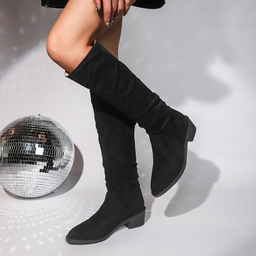 2024 Winter New Luxury Hollow Designer Womens Casual Boots Outdoor Office Walking Non-slip Chunky Heel Khaki Womens Cowboy Boots