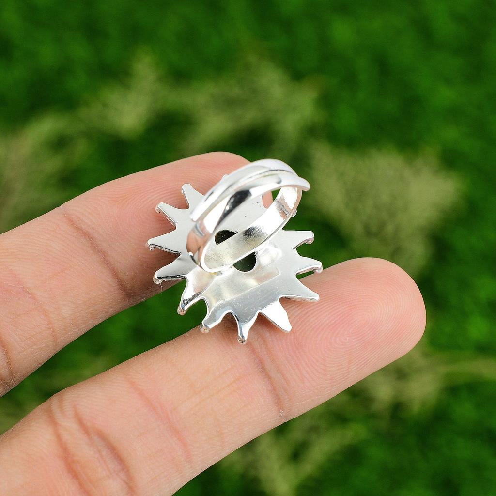 Sterling Silver Oval Natural Ruby Zoisite Stackable Bezel Flower Ring Jewelry