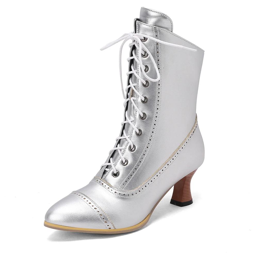 2025 New Lace Up Ladies High Heel Shoes Strange Steampunk Boot Victorian Ankle Boots Women Pointed Toe Thick Soled Short Boots
