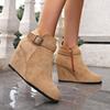 2025 Autumn New Women's Shoes Solid Color High Heel Large Size Wedge Heel Martin Boots Factory