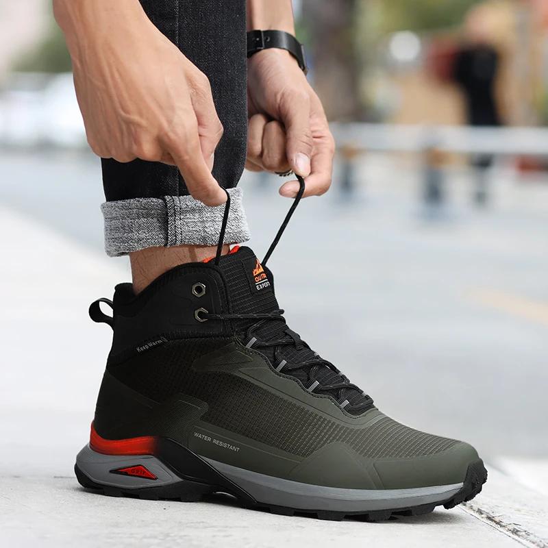 Fashion US13 Man Shoes Hiking New Winter Waterproof Leather Sneakers Warm Plush High Quality Outdoor Work Snow Men Boots Platform Shoes