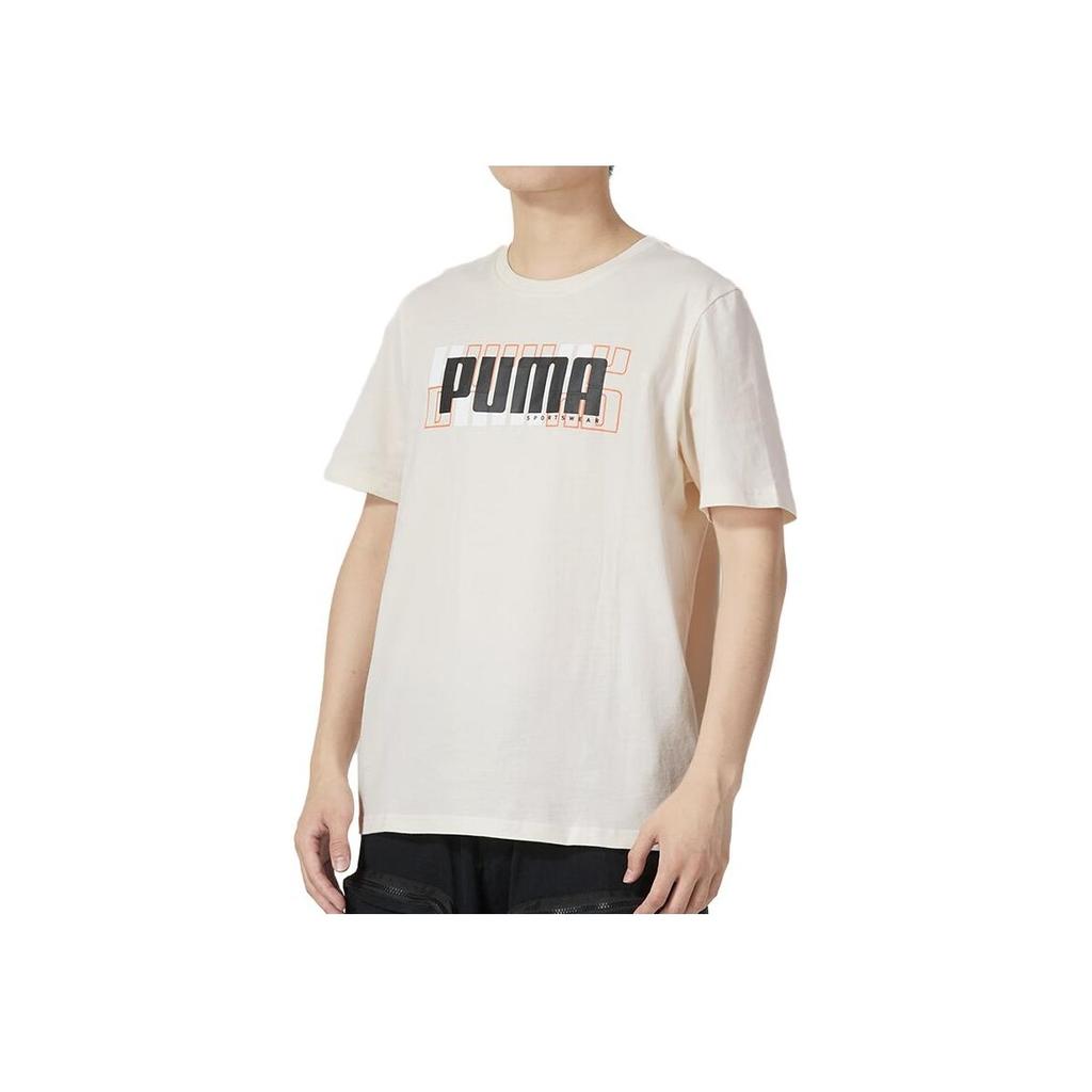Puma Letter Print Breathable Casual Short Sleeve T-Shirt Men Tops Khaki 845911-75