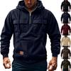 Men's Solid Color Fleece Half Zip Pocket Sweatshirt Hoodie Men's Sports Large Size Casual Sweatshirt
