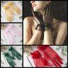 1 Pair Women Gloves Lace Full Finger Gloves Short Tulle Gloves Etiquette Gloves Stretchy Lotus Leaf Sheers Black Mittens Wedding Supplies
