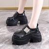 Fashion 9CM High Heels Casual Leather Shoes Women Chunky Sneakers Comfortable Pumps High Platform Walking Shoes Woman New 2025 Autumn