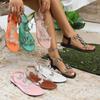 Europe, America 25 Summer New Foreign Trade Large Size Elastic Band Rhinestone Pearl Butterfly Sandals Women's Flat-bottomed Beach Sandals