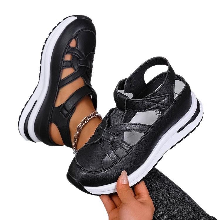 Summer New Slope Heel Sandals Women's Bag Head Hollow Breathable Women's Muffin Thick Bottom Velcro Women