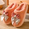 Winter Plush Bowknot Slippers Women  Korean Christmas New Year Warm Soft Home Indoor Casual Flat Bottom Slippers Gift Shoes