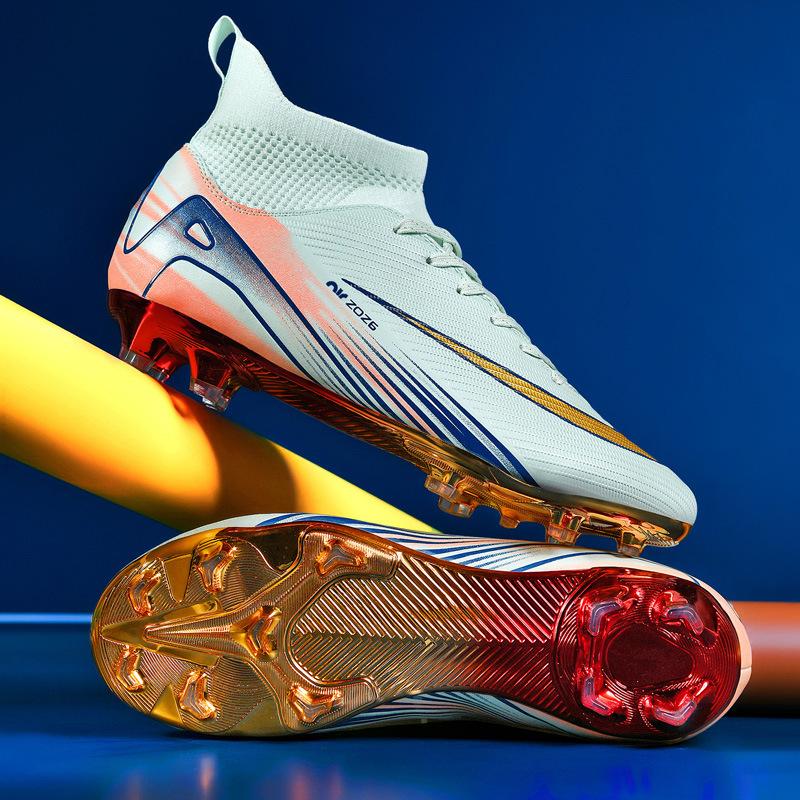 Ronaldo Gold-plated Seamless Fly-woven Football Shoes, Youth Spikes, Artificial Grass Game Training Shoes