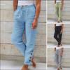 2024 Cross-Border Women's Autumn Cotton Linen Button Trousers
