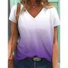 Summer V-Neck  Simple Gradient Printed Top Fashionable Casual Short Sleeved Women's T-shirts