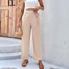 Women Elegant Apricot Loose Straight Pants Spring Office Lady Solid High Waist Ankle-length Pants Lace Up Pantaloni Donna 25622