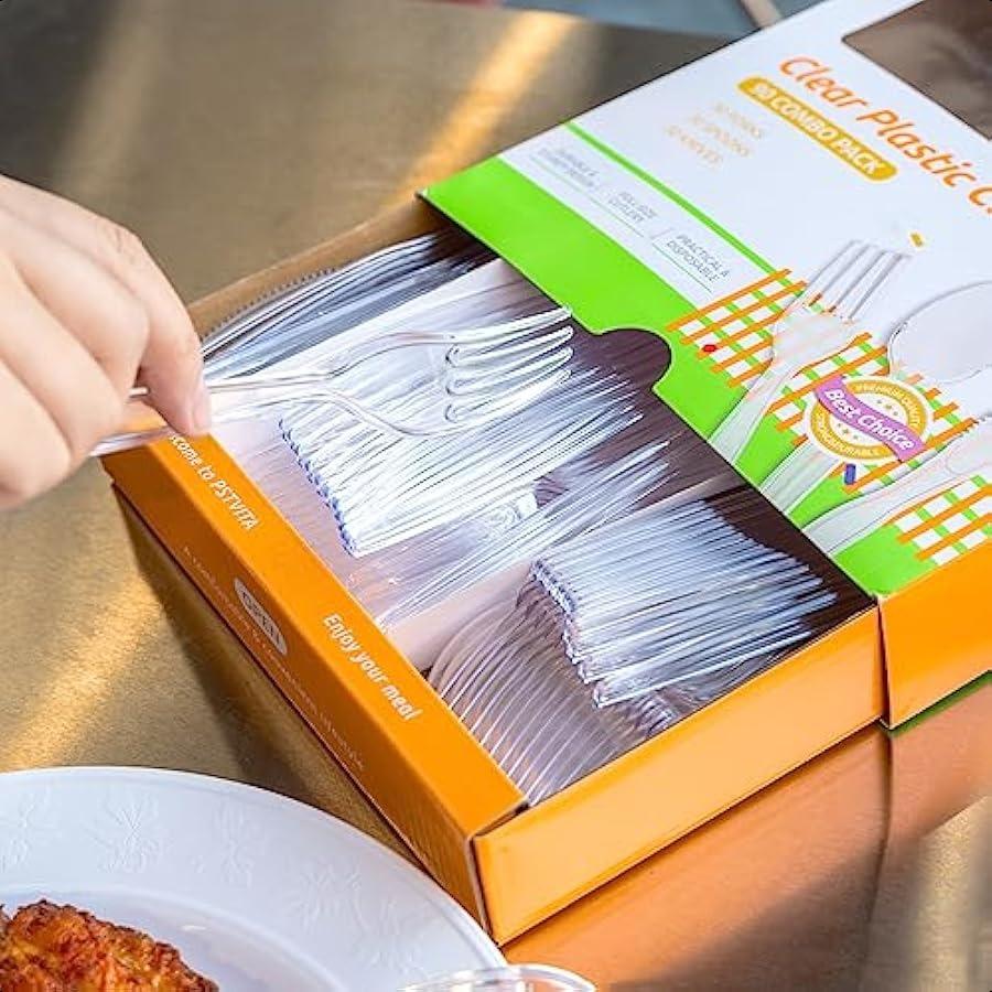 Heavy Duty Plastic Silverware Clear Utensils Disposable Cutlery Set Pack of 9030 Forks 30 Spoons 30 Knives
