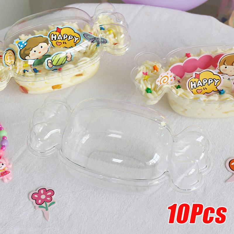 10 Pieces of Candy Style Transparent Takeaway Box Packaging Box Transparent Blister Candy Shaped Mousse Cake Box Disposable 21*10cm