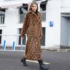 Autumn and Winter New European and American Fur Imitation Fur Leopard Pattern Rabbit Hair Extra Long Suit Collar Fur Coat