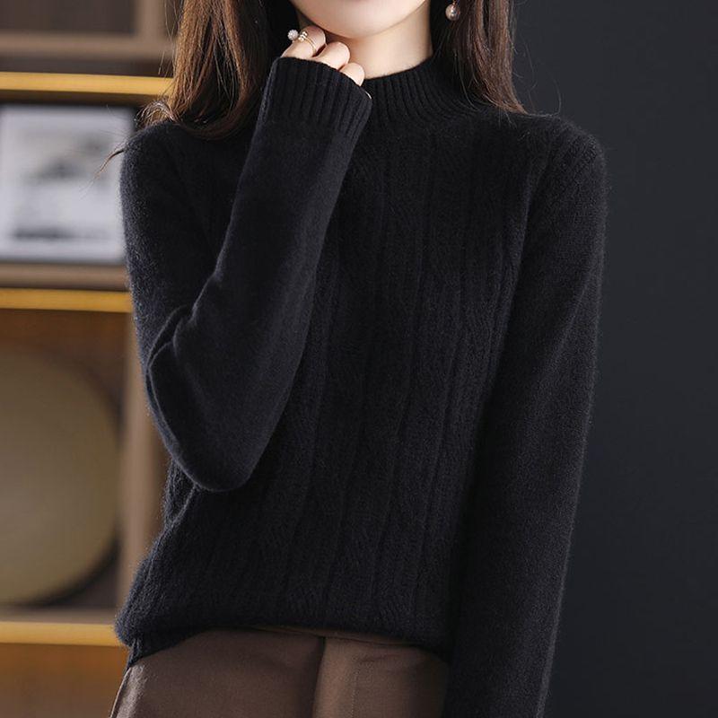 New Autumn Winter Women Cashmere Thickened Half Turtleneck Warm Loose Cashmere Sweater Women