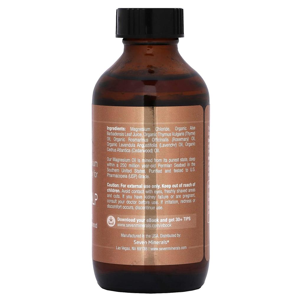 Seven Minerals Magnesium Oil Spray, for Hair and Scalp, 4 Fl Oz (118 Ml)