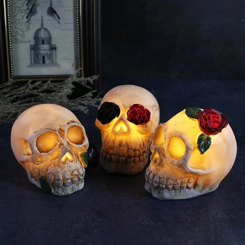 New Halloween Dress Up Props Skull Head Luminous Resin Skull Head Props Bar Dress Up Props