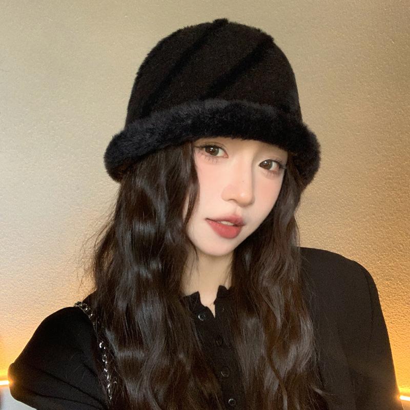 Plush Bucket Hat Women's Big Head Circumference Basin Hat Fashionable Versatile Winter Warm Bucket Hat