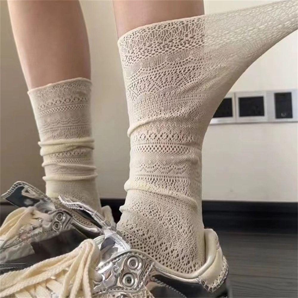 Mesh Hollowed Out White Pile Socks Thin Crew Socks Lolita Lace Socks  Women Ladies
