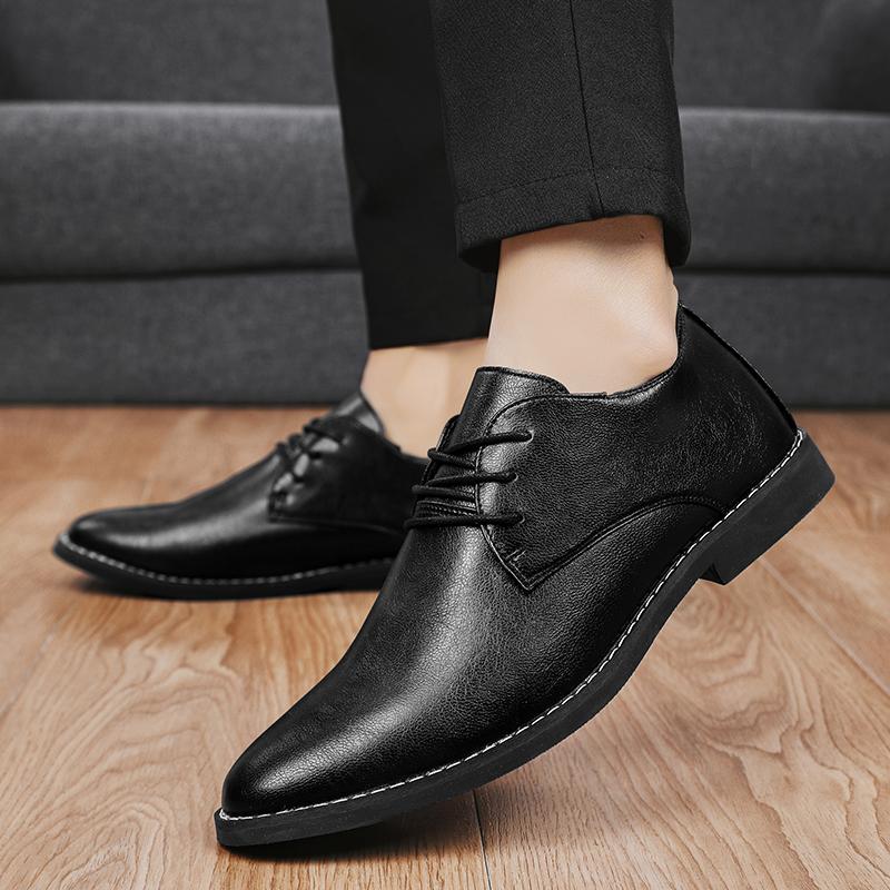 Men Leather Shoes Lace Up Wedding Business Men Casual Flats Shoe Luxury Brand Oxford Shoes Black Outdoor Men Platform Shoes