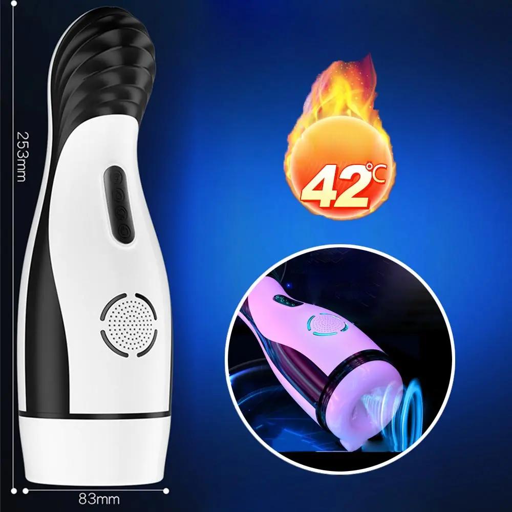 Automatic Sucking Male Masturbator Cup Heating Stroker Realistic Channel Multi Modes Vibrator Moaning Sex Toy for Adult Men
