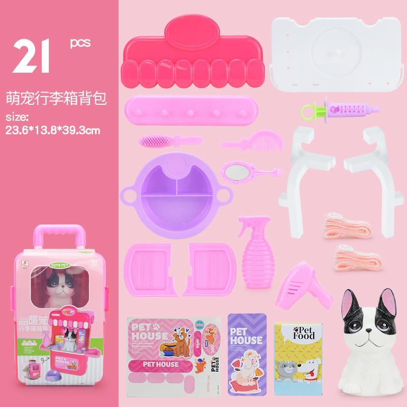 Children'S Pet Trolley Case, Backpack Toy Set 3-In-1 Travel Case, Simulated Cat And Dog Space Bag