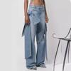 2024 Spring Retro High Waist Straight Splicing Jeans for Women - Washed Casual Style