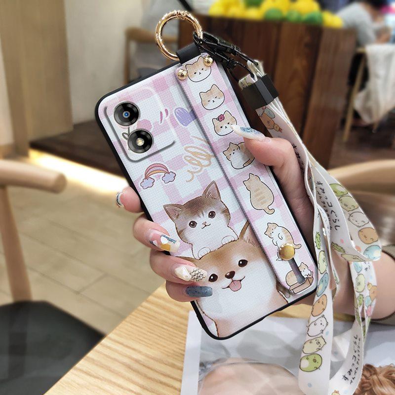 Ring Cartoon Phone Case For MOTO E13 Dirt-resistant Kickstand Waterproof Shockproof Wristband Cute Anti-knock Anti-dust