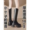 Autumn New Small High-heeled Boots Women's Thick-soled Thick-heeled Solid-color High-tube Heightening Boots Knight Boots