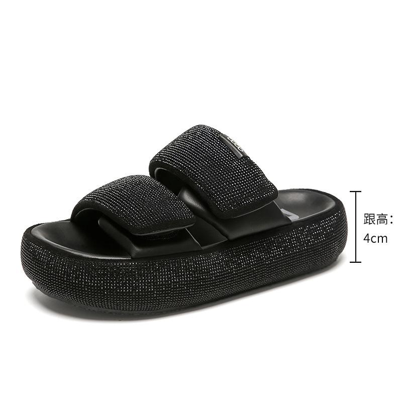 Thick-soled Slippers Women's Outer Wear Summer High-end Fashion Hot Diamond Heightening Muffin Shoes Women's Versatile Cool Slippers Summer