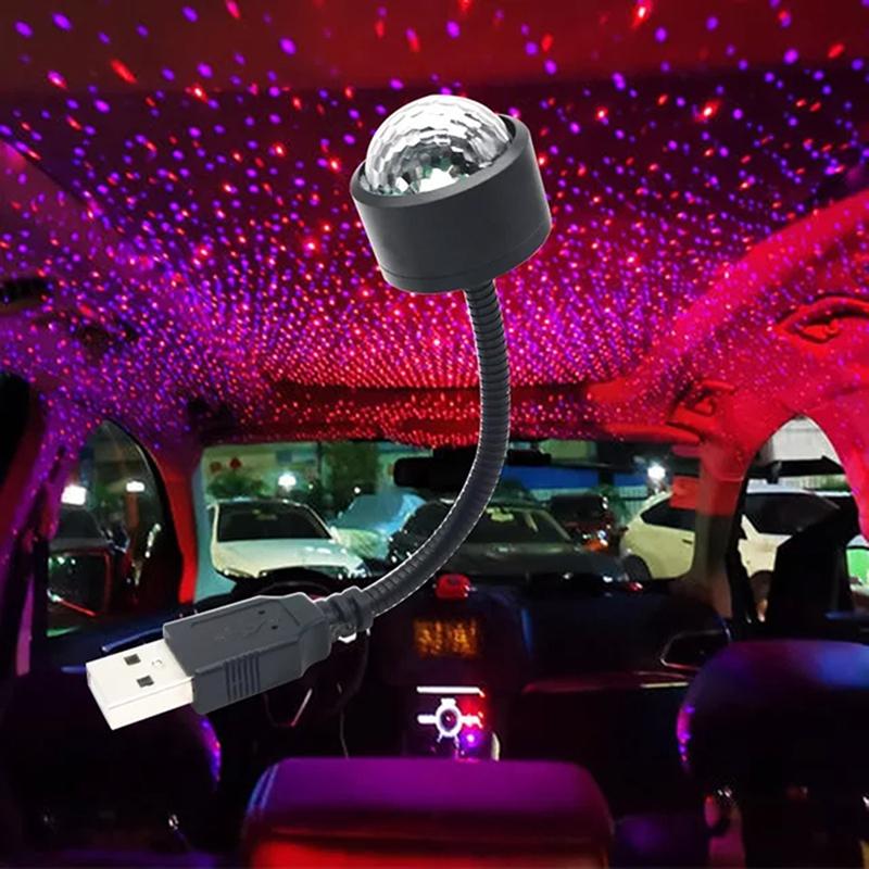 Multicolor Mini LED Car Roof Star Light Projector Atmosphere Stage Lamp USB Decorative Lamp Adjustable Car Interior Decor Light