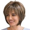 Women Short Straight Wig Wispy Bangs Natural Heat Resistant High Temperature Fiber Ladies Highlights Bobo Synthetic Hair