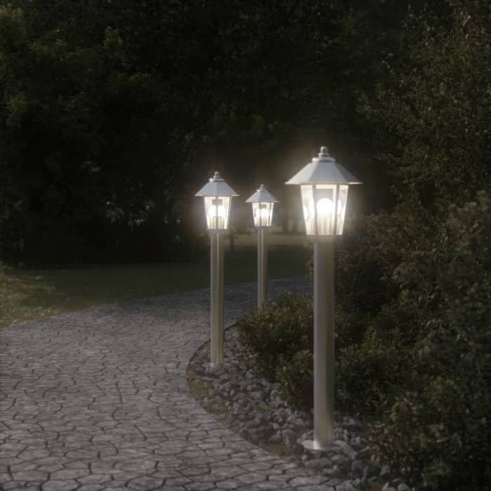 VidaXL Outdoor Floor Lamps 3 Pcs Silver 80 Cm Stainless Steel, Outdoor Ground Lighting, Ground Lighting of 4006382
