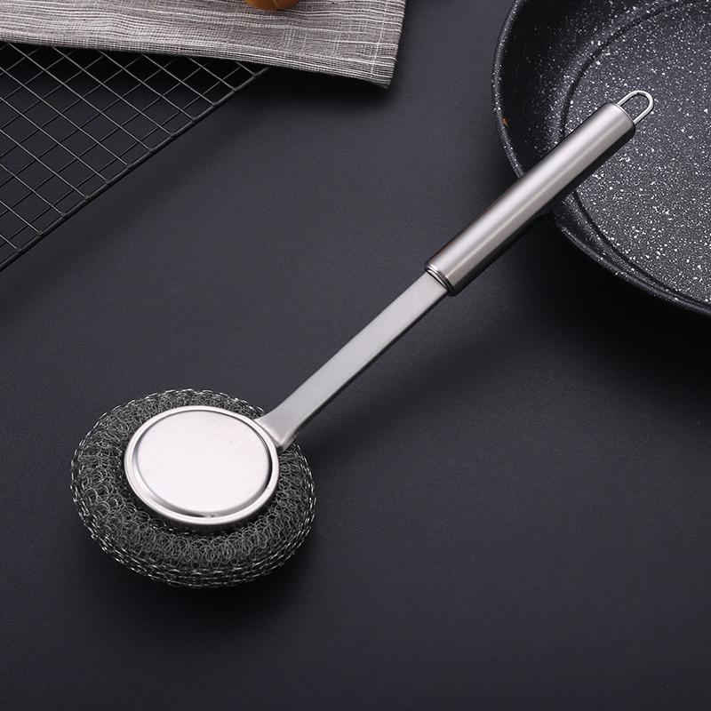 Stainless Steel Long Handle/Short Handle Cast Iron Pan Scrubbers Brush Household Stove Kitchen Specific Steel Wire Ball Cleaning Brush
