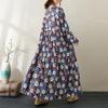 Round Neck Long Sleeve Bohemian Clothing Retro Autumn Cotton Linen Dresses Vintage Casual Floral Printed Long Dress for Women