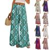 Women Summer Boho Palazzo Pants High Waist Wide Leg Printing Casual Trousers With Pockets